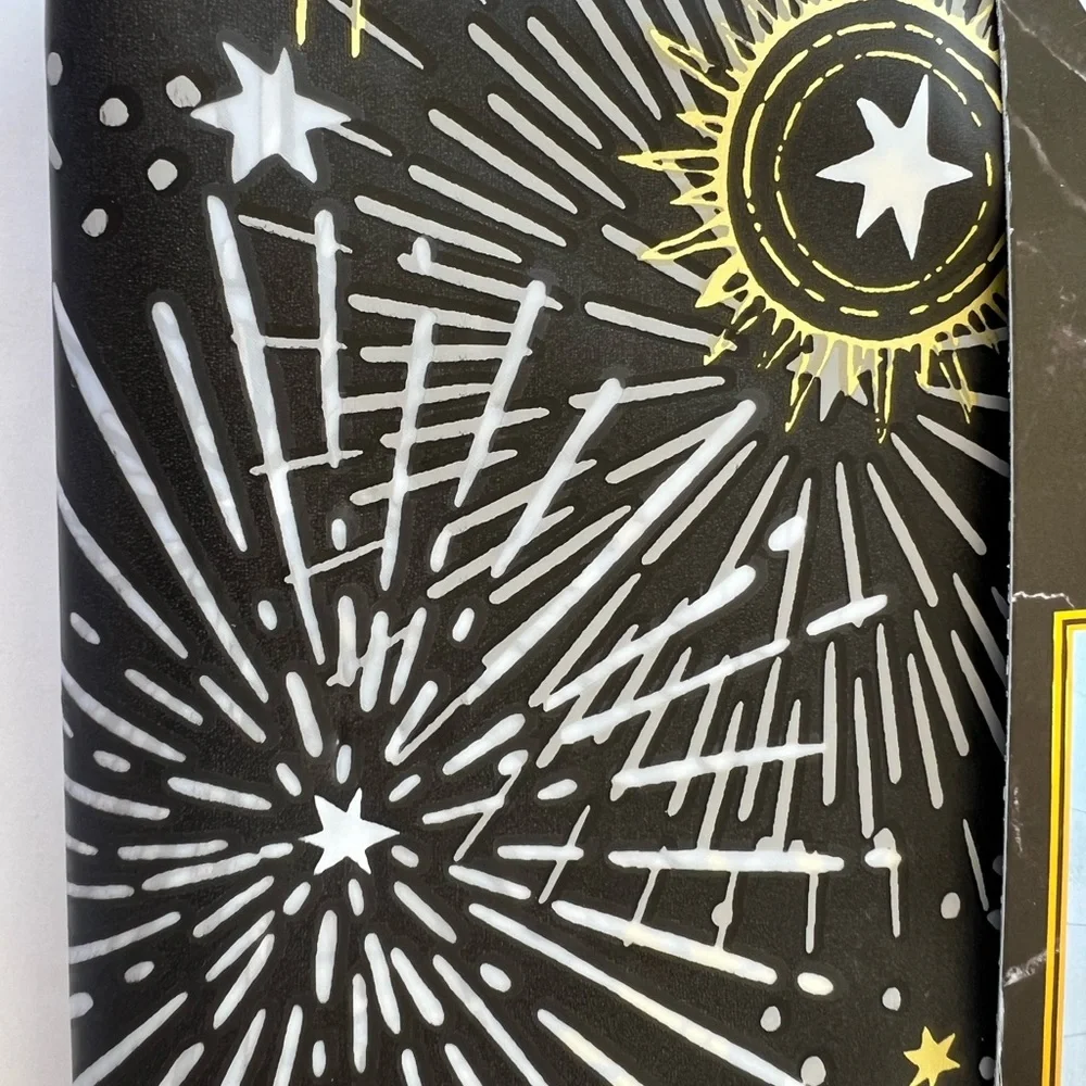 Cosmic Sun Moon Stars Peva Shower Curtain Black Gold White Mystical